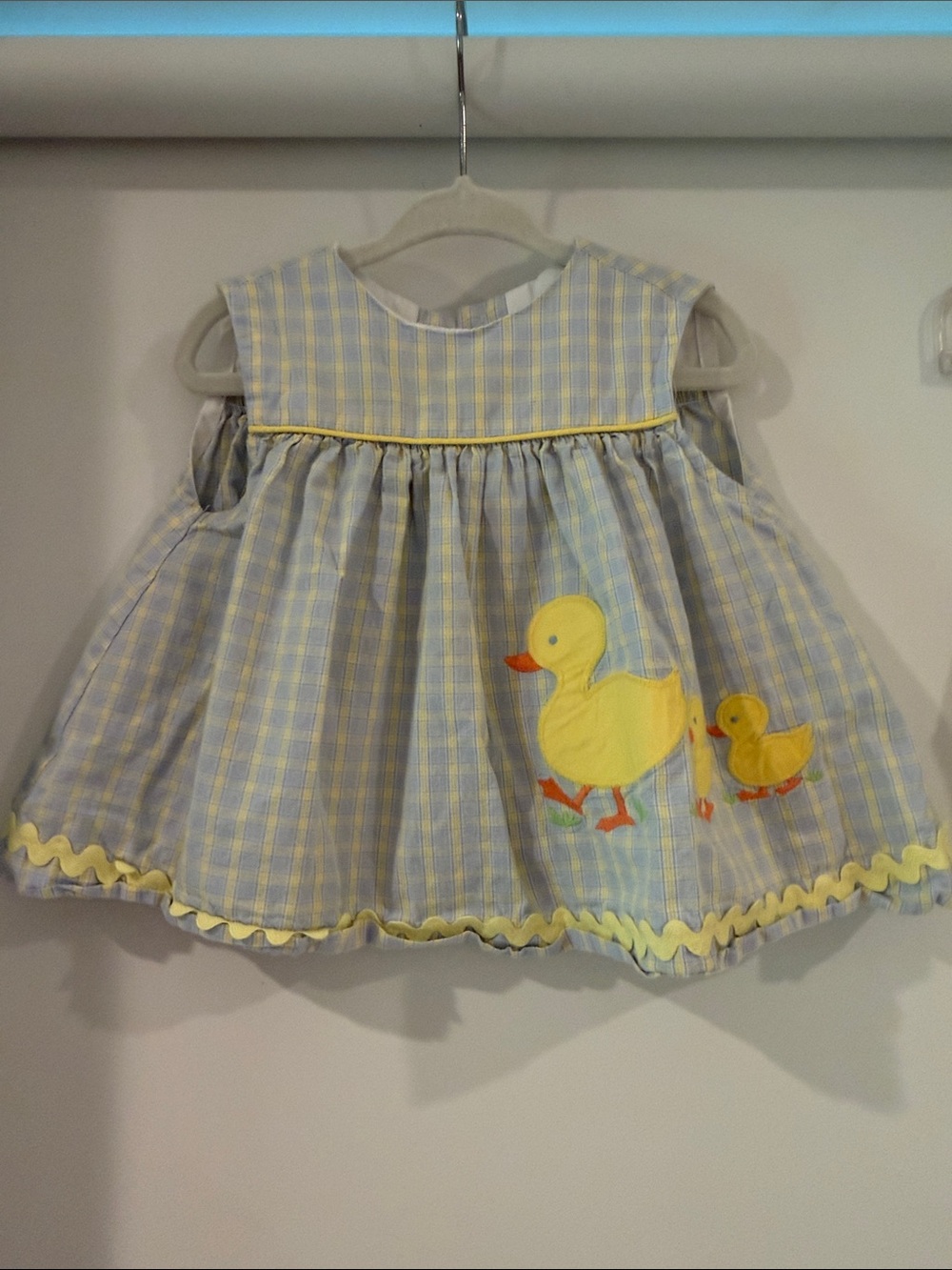 Yellow & Blue Plaid Duck Applique Kids Matching Set